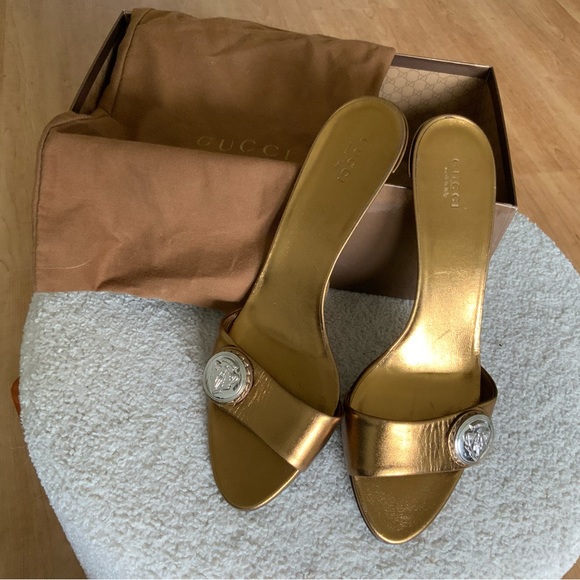 Gucci Napa Silk Oreo Rutino Cup Bronxe Slide/Mule/Sandal NIB w bag sz 39.5/9.5 - Picture 1 of 7